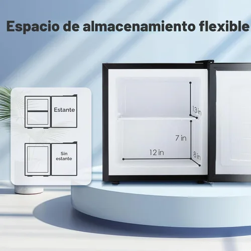Vista 2 de Congelador vertical pequeño de 1.1 pies cúbicos, mini congelador compacto con estantes extraíbles, termostato ajustable, bisagra de puerta