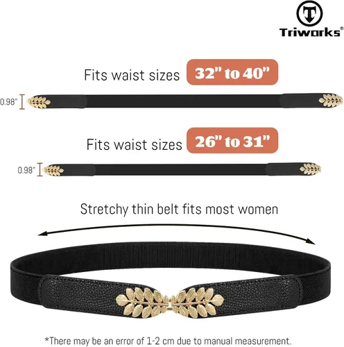 Vista 6 de Paquete de 4 cinturones elásticos ajustados para mujer, cinturón elástico de aleación de hojas para vestidos