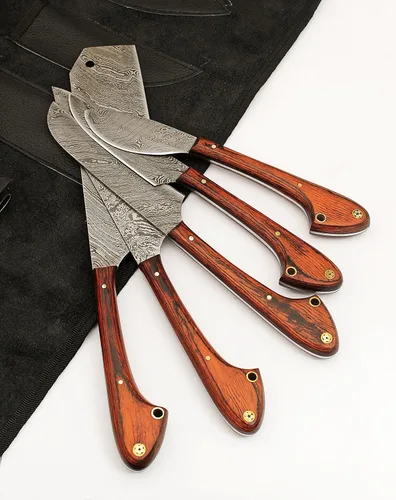 Vista 3 de 1033. Set de 5 cuchillos de chef de acero de damasco hechos a mano. Con funda de 5 bolsillos enrollable., Rojo