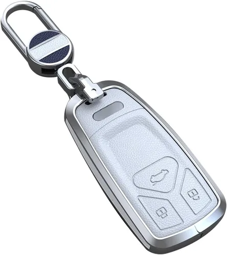 Vista 9 de ontto Funda de cuero para llavero con control remoto, protección completa para Audi A4 Q7 Q5 TT A3 A6 (negro, tipo A)