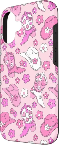 Vista 2 de iPhone 16 Pink Cowgirl Aesthetic Cowboy Boots Cowboy Hat Western Cute Case