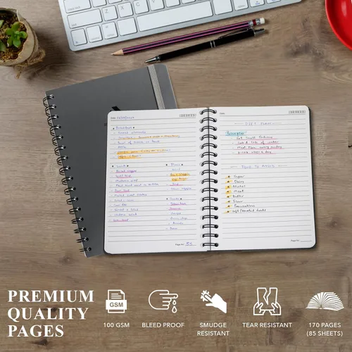 Vista 5 de Nextnoid Cuaderno de espiral forrado para mujeres y hombres, tamaño A5 (5.8 x 8.3 pulgadas), 170 páginas, cuadernos de tapa dura para trabajo y toma