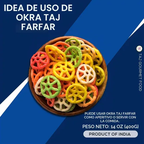 Vista 5 de TAJ Gourmet Farfar Fryums (tubo de pellets de trigo), 14.11 oz (Okra)