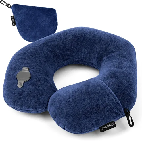 Vista 12 de Rewondah Almohada inflable de viaje para avión dormido, almohada inflable para el cuello para viajar en avión con funda lavable, almohada de viaje