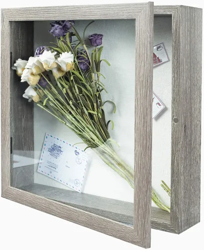 Vista 11 de Muzilife Marco de Fotos Caja de Sombra de 11 x 11 pulgadas - Vitrina Cuadrada de Madera y Vidrio con Interior Profundo de 2.16 pulgadas, Lista