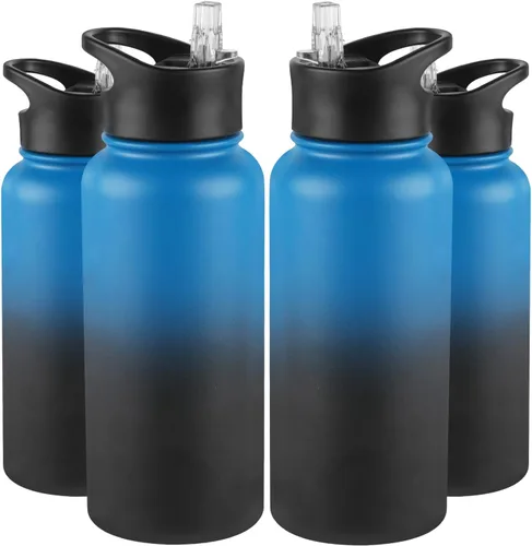 Vista 43 de Botella de agua aislada de 64 onzas con tapas de pajita y boquilla, jarra de agua de acero inoxidable de medio galón con mango de paracord, vacío
