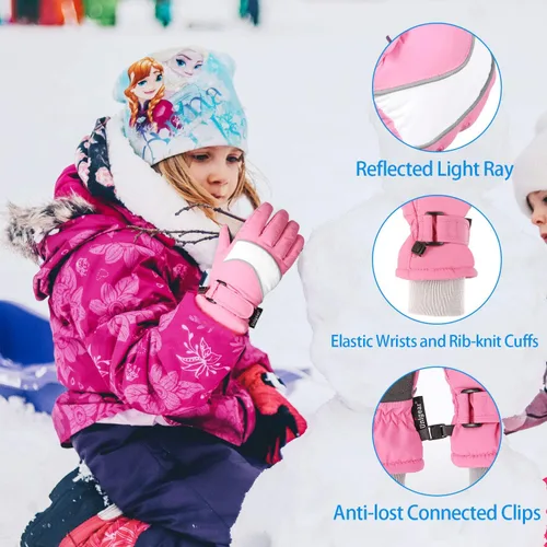 Vista 6 de Unigear Guantes de esquí para niños, impermeables, para invierno, clima frío, snowboard y snowboard, se adaptan tanto a niños como a niñas