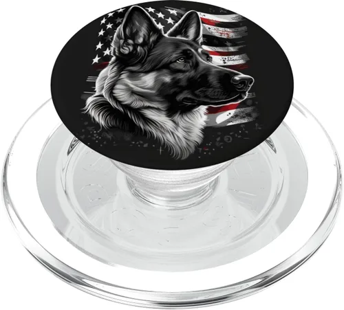 Vista 8 de PopSockets de perro pastor alemán con la bandera americana, estilo vintage, patriótico, PopGrip intercambiable