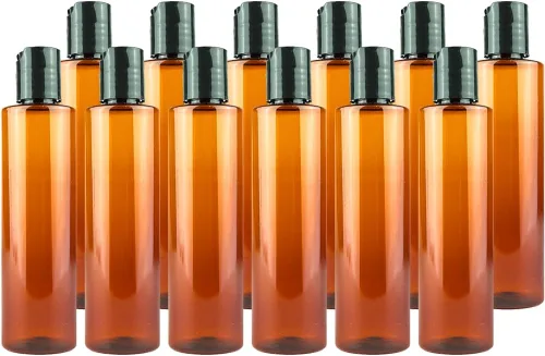 Vista 14 de Botellas de plástico ámbar (paquete de 12) – Botella de plástico ámbar de 1 onza con tapas de rosca; se utiliza como champú reutilizable, loción