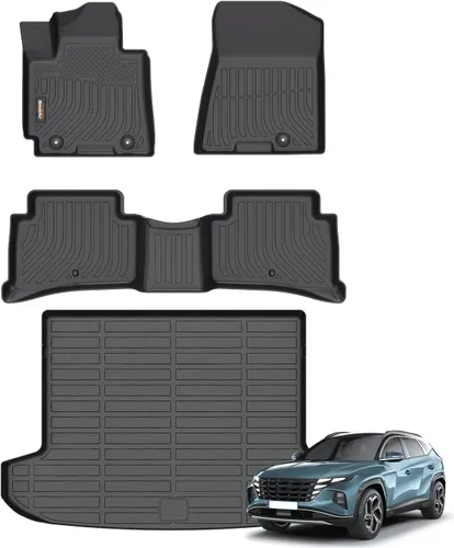 Vista 11 de Alfombrillas para todo tipo de clima y forro de carga para Volkswagen Atlas 2018-2026 (asientos de 6 pasajeros), juego completo de 3 filas