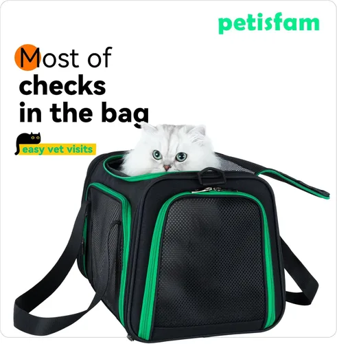 Vista 3 de Transportador suave para gatos medianos y perros pequeños con cama acogedora, 3 puertas, entrada superior, aprobado por aerolíneas, a prueba