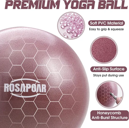 Vista 4 de ROSAPOAR Pelota de ejercicio pequeña – Mini pelota de pilates de 9 pulgadas, pelota de yoga antiestallidos para estiramiento y entrenamiento