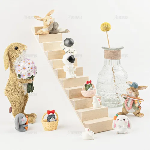 Vista 6 de AUEAR, Escaleras en miniatura Escalera de madera 1:12 Stringer Steps Model DIY Escalera Accesorios Decoración para Muebles Micro Paisaje