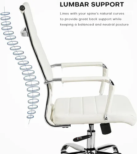 Vista 4 de Our Modern Space Silla de escritorio ejecutiva acanalada con respaldo alto y soporte lumbar ergonómico, ruedas giratorias, ruedas multisuperficie