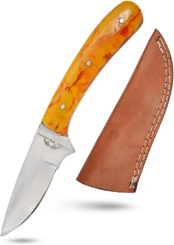 Vista 10 de Collection - Cuchillo de caza de hoja fija resistente, cuchillo afilado de acero inoxidable para exteriores con funda de cuero (BLP-2028)