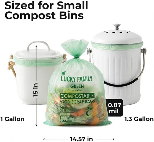 Vista 2 de Bolsas de basura compostables para contenedores de compost de cocina, bolsas de compost pequeñas de 1.3 galones para contenedor de encimera, bolsas