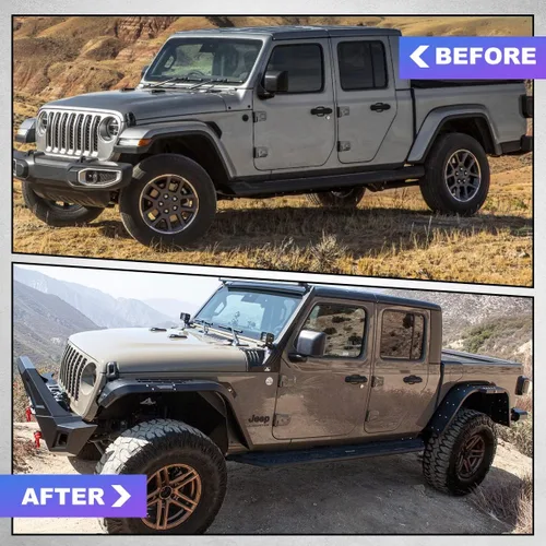 Vista 4 de WOLFSTORM Guardabarros delanteros y traseros aptos para Jeep Gladiator JT 2019 2020 2021 2022 2023 2024 2025 2026 de acero resistente, defensas