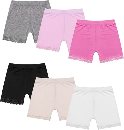 Vista 2 de YiZYiF Paquete de 6 pantalones cortos de algodón con encaje para niñas y niñas, para baile, gimnasia, yoga, atletismo, ciclismo, pantalones cortos