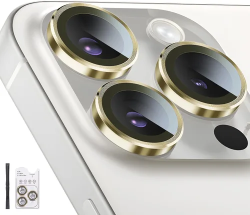 Vista 21 de Protector de lente de cámara para iPhone 16 Pro/iPhone 16 Pro Max, protector de lente de anillo de cámara de vidrio templado individual con bandeja