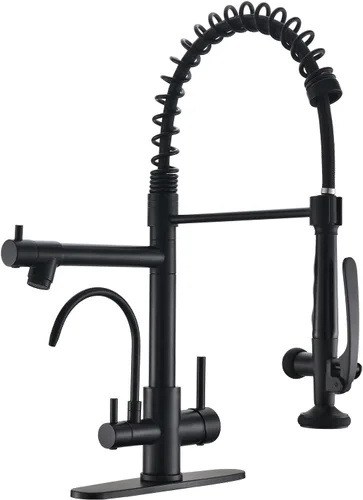 Vista 13 de Fapully Grifo de cocina comercial de oro cepillado con rociador desplegable