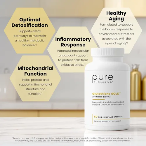 Vista 4 de Pure Therapro Rx S-acetil glutatión oro 200 mg 2 meses de suministro de cápsula resistente a los ácidos Forma acetilada patentada de glutatión
