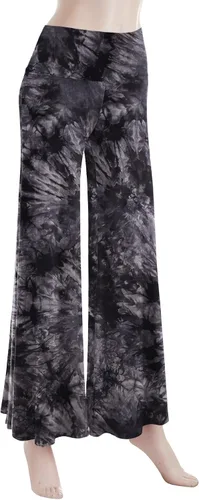 Vista 11 de Made By Johnny Pantalones palazzo elásticos de pierna ancha para mujer, lisos, casuales, cómodos