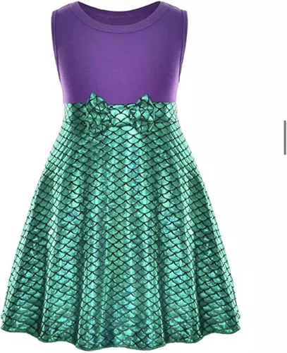 Vista 7 de Bows Bows Bows - Disfraz de princesa con cola de sirena Ariel, vestido casual, color verde y morado con diadema