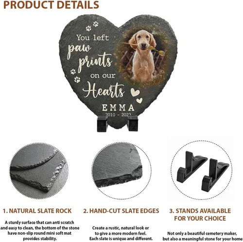 Vista 4 de Sympathy Pet Bereavement Piedra en forma de corazón con huella de perro, placa personalizada para decorar cementerios, recuerda a tus seres queridos