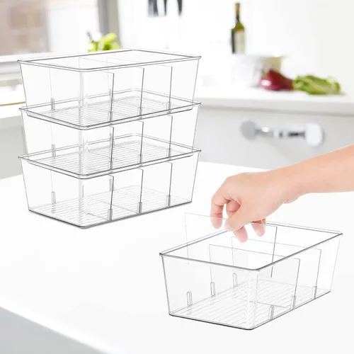 Vista 4 de wilfox Organización de despensa, paquete de 3 contenedores organizadores transparentes con divisores extraíbles para despensa, cocina, refrigerador