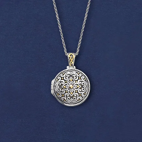 Vista 4 de Ross-Simons Collar con medallón de plata de ley de dos tonos estilo bali 180in Plata esterlina no conocido