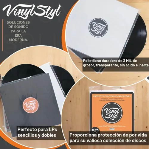 Vista 5 de Vinyl Styl Fundas exteriores protectoras de disco de vinilo de 12 pulgadas, parte superior abierta, 50 unidades (transparente)