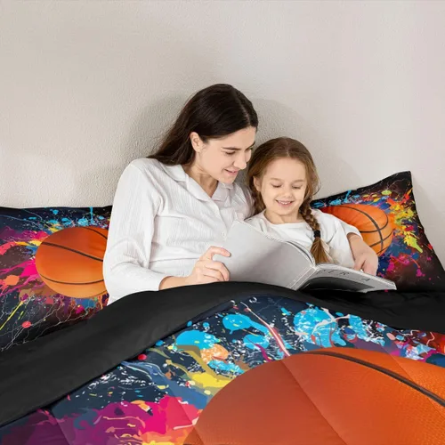 Vista 5 de Juego de ropa de cama de baloncesto para niños y adolescentes, juego de edredón deportivo para niños, tamaño matrimonial, suave, ligero, decoración