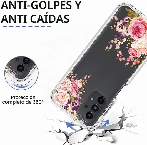 Vista 6 de Funda para Galaxy A13 4G/A13 LTE 4G SM-A135F con protector de pantalla de vidrio templado, cuerpo completo, diseño floral, a prueba de golpes, funda