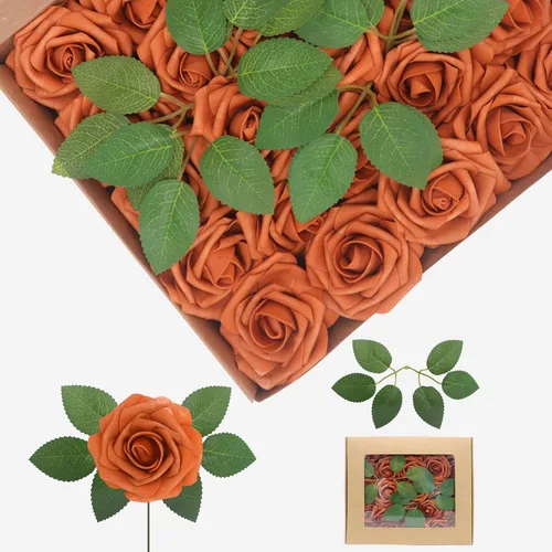 Vista 50 de Flores artificiales, rosas falsas de espuma de aspecto real, combo de flores artificiales de boda para ramos de boda, centros de mesa, arreglos