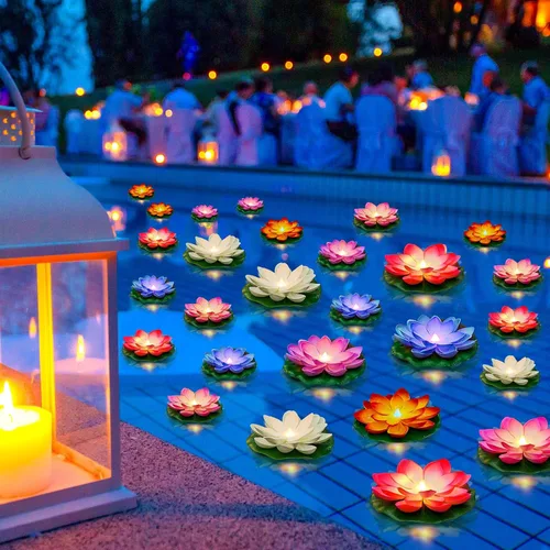 Vista 8 de Liliful 24 luces de loto flotantes Diwali, 5.91 pulgadas, 6