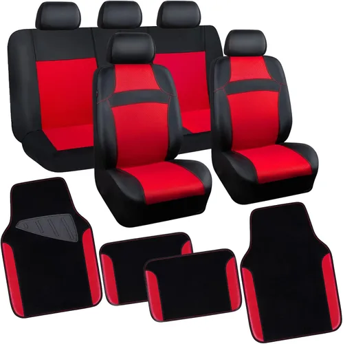 Vista 8 de CAR PASS Juego completo de fundas de asiento de automóvil de malla de aire 3D y 4 alfombrillas impermeables para piso de automóvil con esponja Gris