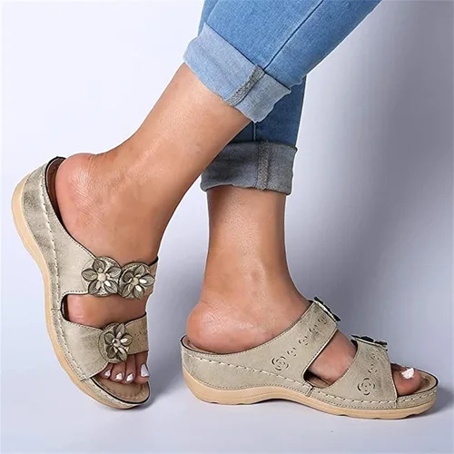Vista 70 de Ladmiple Sandalias ortopédicas florales de moda 2023 con soporte de arco, zapatillas romanas casuales con puntera abierta