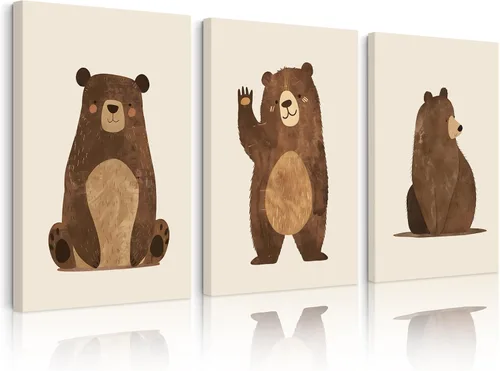Vista 13 de Arte de Pared para Guardería de Osos, Decoración Póster de Lienzo para Niños, Decoración de Pared para Guardería de Bebé Niño, Imágenes de Animales