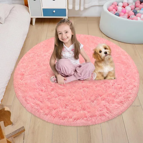 Vista 11 de Alfombra circular pequeña para dormitorio, 2 x 2 pies, color azul, para decoración de habitación de niños, redonda esponjosa para guardería