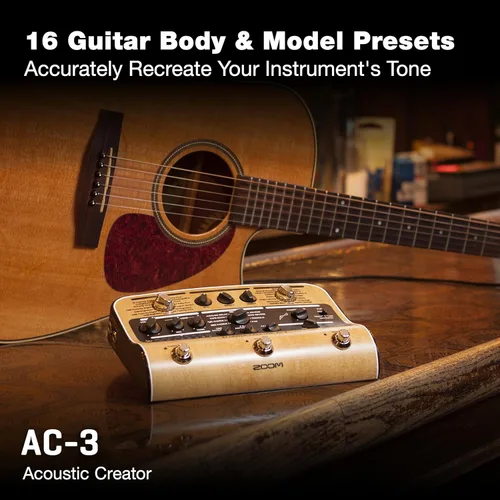 Vista 2 de Zoom AC-3 Creador acústico, DI acústico con restauración de tonos, modelado acústico, 9 efectos, compresión, sintonizador, reverberación