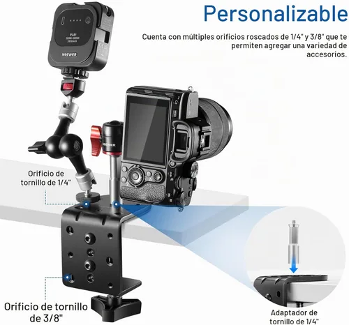 Vista 2 de NEEWER Abrazadera C resistente con columna de montaje para soporte de luz