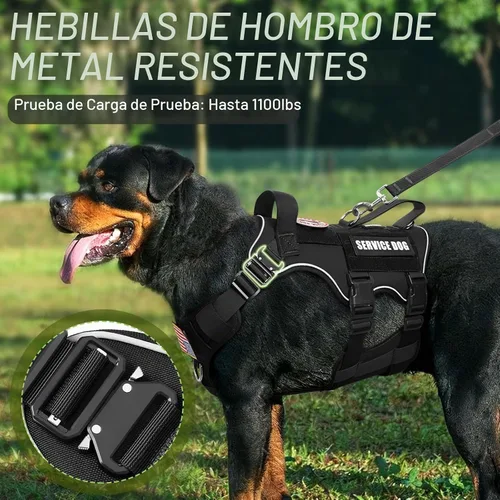 Vista 2 de Juego de chaleco y correa táctico para perro de servicio, arnés resistente con hebillas de metal para perros de tamaño mediano, chaleco ajustable