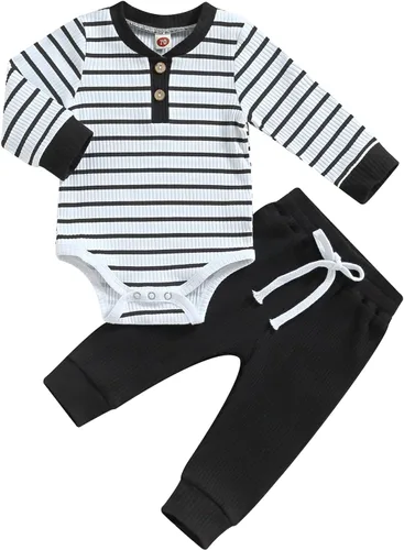 Vista 13 de Ropa para Bebé Recién Nacido Niño Niña Mameluco de Punto Acanalado Manga Larga Pantalones Algodón Sólido Conjuntos de Otoño Invierno para Bebés 2