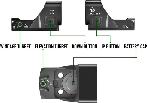 Vista 6 de Zulisy OWL 3 MOA - Mira refleja de punto verde de tamaño completo, para Doctor/Venom Footprint, adaptador óptico listo para cortar pistola, Shake