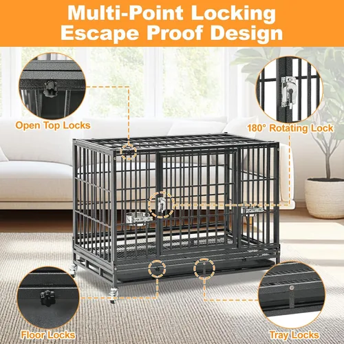 Vista 3 de Homey Pet Jaula apilable resistente de 37 pulgadas con ruedas para perros