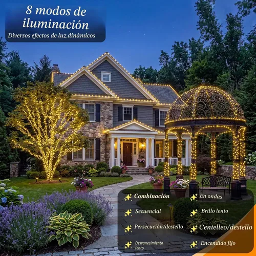 Vista 3 de Luces de Navidad para exteriores, 400 luces LED de 131 pies, luces de árbol de Navidad, impermeables IP67, 8 modos, luz blanca cálida