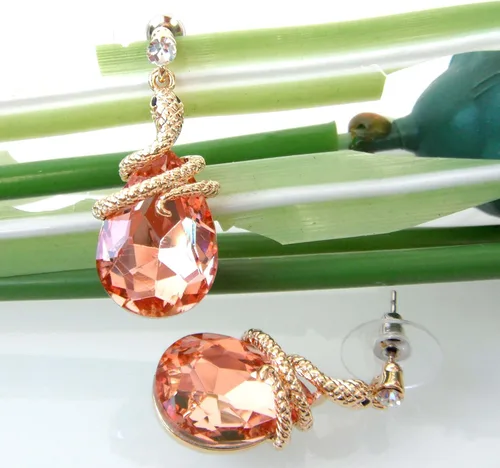 Vista 14 de Navachi Pendientes colgantes de gota de serpiente con forma de pera multicolor de cristal chapado en oro de 18 quilates