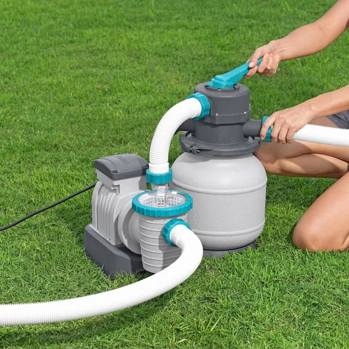 Vista 5 de Bestway Bomba de filtro de arena de 1,500 galones para piscinas al aire libre sobre el suelo de 300 a 11,200 galones con dispensador de agua limpia