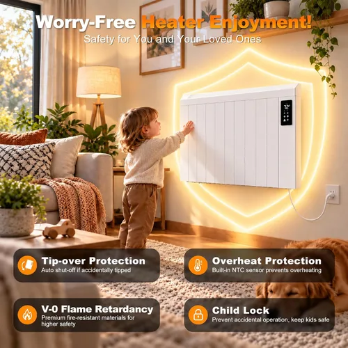 Vista 7 de BREEZEHEAT 1500W Convection Panel Heater, Wall Mount Space Heater, White