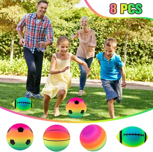 Vista 7 de Pelotas deportivas de arcoíris, paquete de 8 pelotas de neón de 8.5 pulgadas, pelotas de fútbol de baloncesto, fútbol, deportes, pelotas de goma